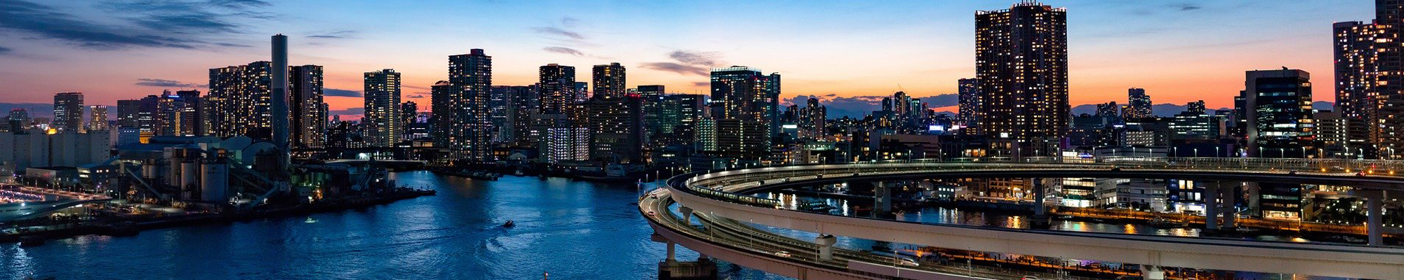 sunset view of Rainbow Bridge in Tokyo, Japan